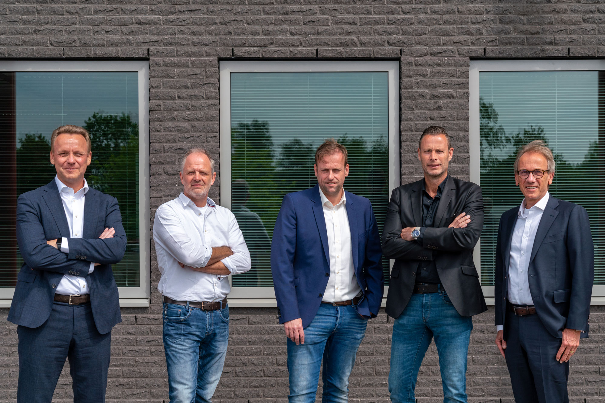 Unica neemt Working Spirit over - vlnr Ron van Laar, Frans Scheuneman, Richard Oosterhuis, Jurgen Spoor en John Quist